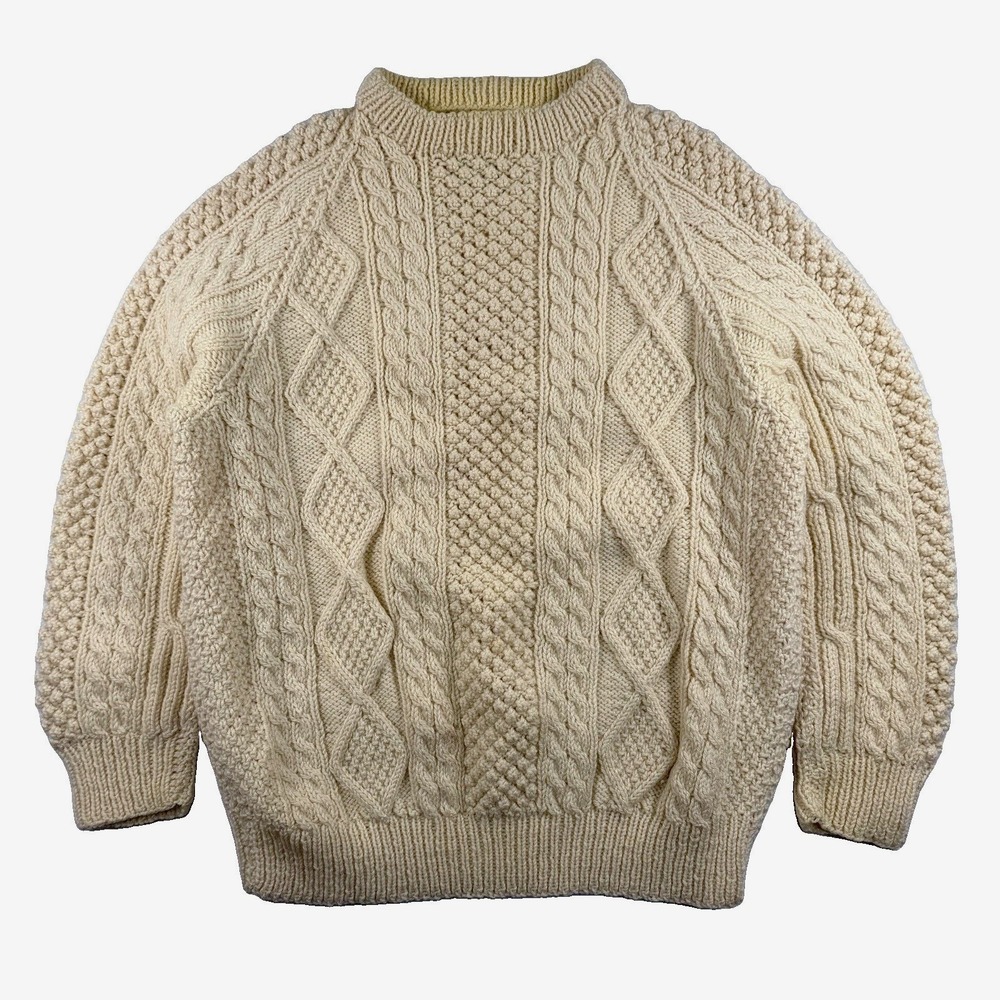 Vtg John Molloy Ireland Cable Knit Fisherman Aran Sweater Mens M 42 Cream Chunky